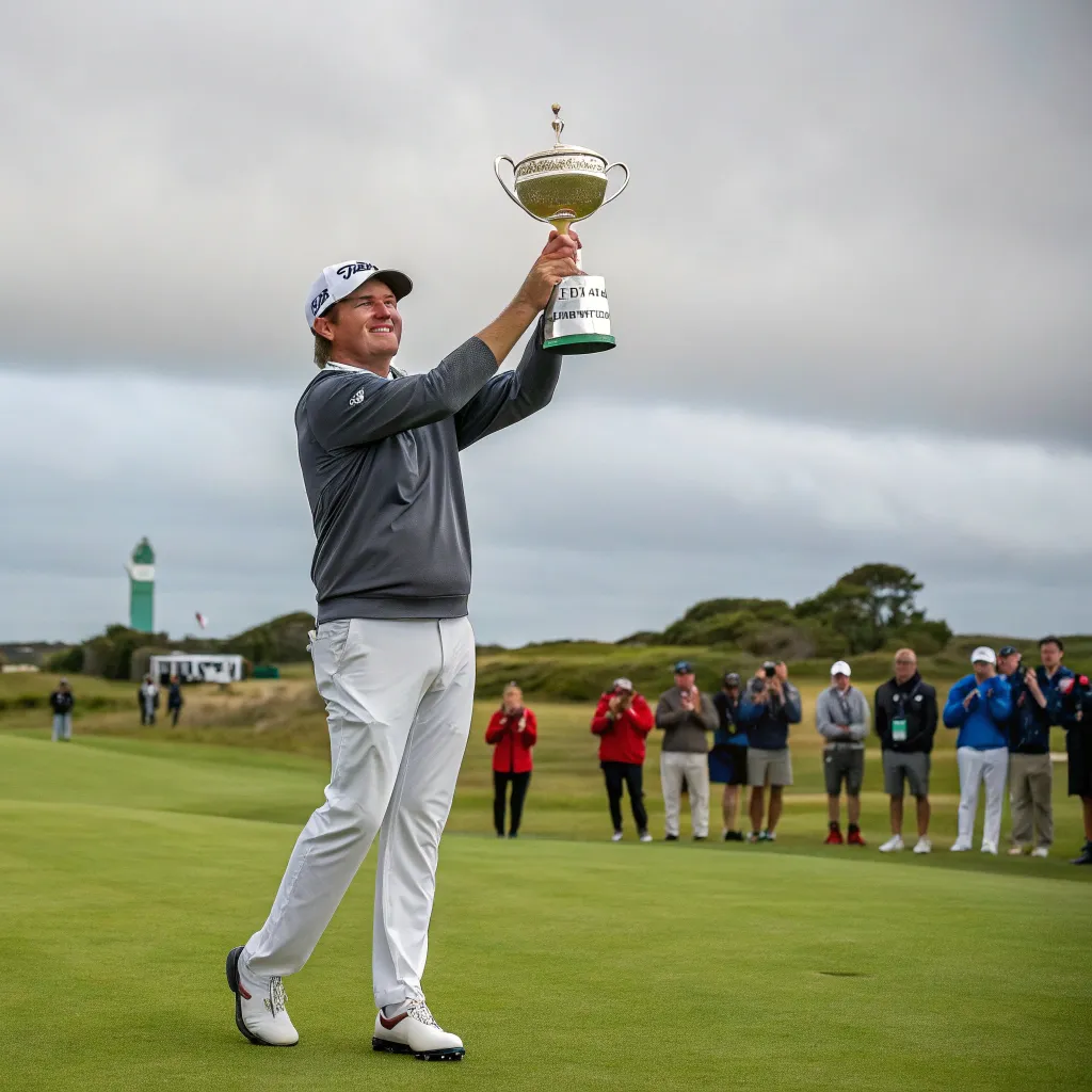 David Turner holding his trophy at the golf tournament